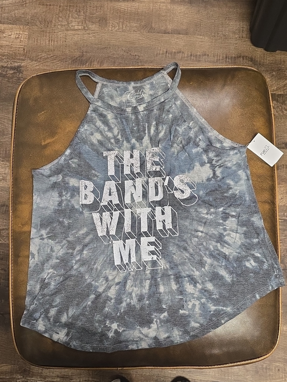 NWT Tie-Dye Graphic Tank Top - 'The Band's With Me' - Blue/Grey